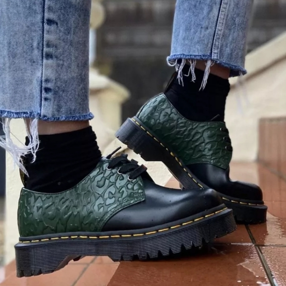 Dr. Martens Collab X-girl 1461 Bex RARE 8 Green Leopard black Embosses Platform - Picture 16 of 16